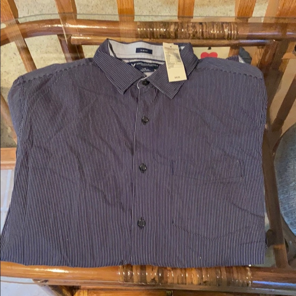 Dark Blue, striped, buttoned up, collard shirt